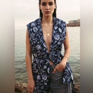 NWT Sonmer Quilted Floral Print Belted Long Vest Cottagecore Boho Women's S